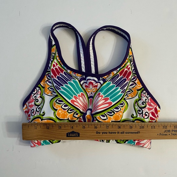 ATHLETA WOMENS Sports Bra Top COLORFUL WHITE PURPLE ORANGE RED X SMALL - Picture 7 of 8